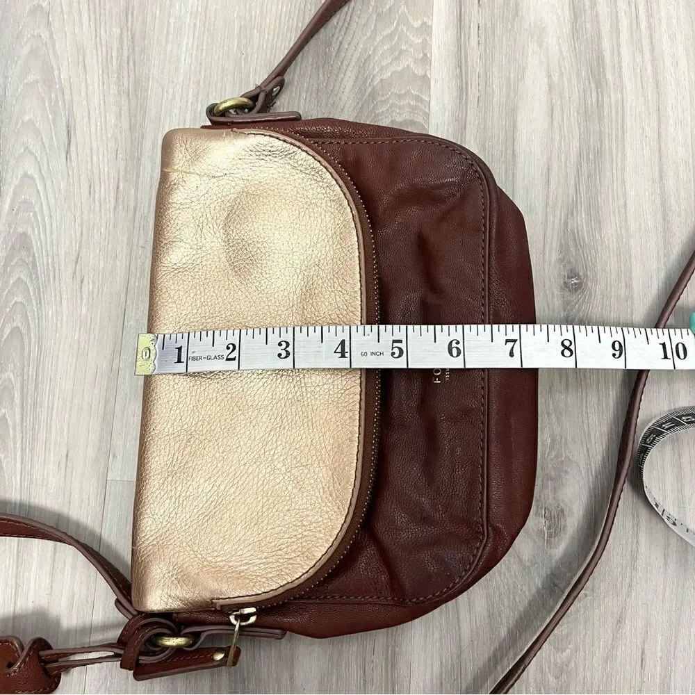 Fossil Purse Women’s Preston Brown & Gold‎ Leather Snap Fold-Over Flap Crossbody